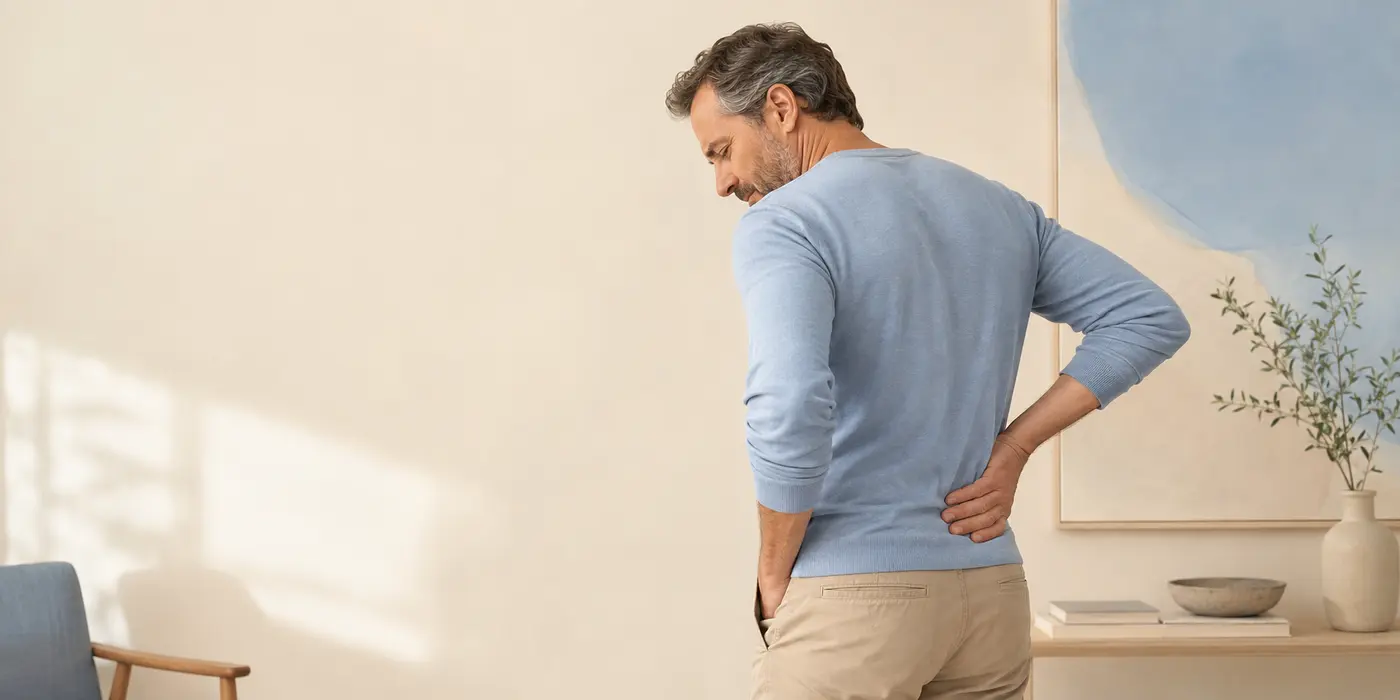 Hombre adulto con dolor localizado en la región lumbar